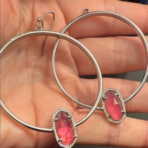 Kendra Scott Silver and Pink Hoop Earrings